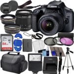 Canon EOS 4000D DSLR (Rebel T100) W/ 18-55mm Zoon Lens Kit |18 Megapixels CMOS | HD Video + Wide Angle Lens + Telephoto Lens, 64GB Memory, 3PC Filter Kit, Case, Tripod + More (31PC Bundle), Black