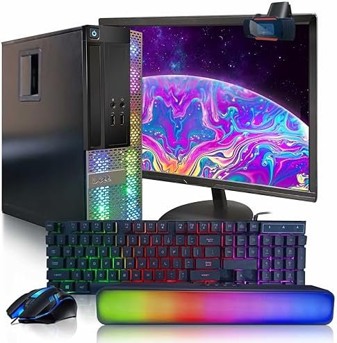 Dell OptiPlex RGB Desktop Computer PC, Intel Core i7 up to 3.8GHz, 16G RAM, 512G SSD, New 22 inch FHD LED Monitor, RGB Keyboard and Mouse, RGB BT Sound Bar, Webcam, WiFi, BT 5.0, W10P64 (Renewed)