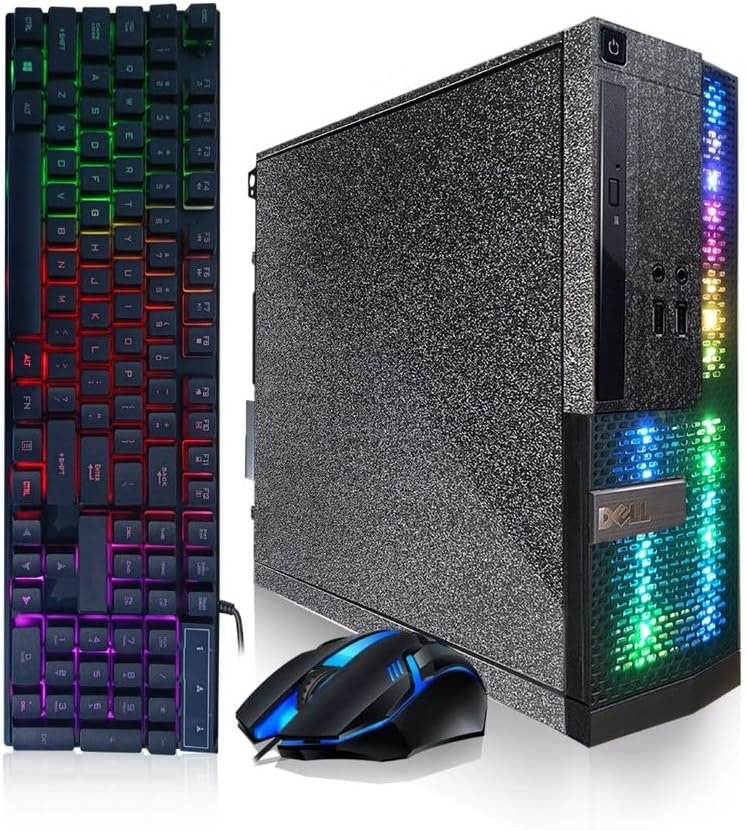 Dell PC Treasure Box RGB Desktop Computer Intel Quad Core I5 up to 3.6G, 16G, 512G SSD, WiFi & Bluetooth, RGB Gaming PC Keyboard & Mouse, DVD, Windows 10 Pro (Renewed) (Diamond Black)